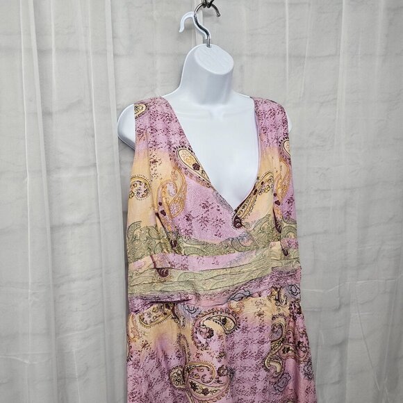 Erica Brooke Lavender Peach Paisley Sleeveless Midi Dress Boho Hippie Retro 14 - Picture 3 of 13